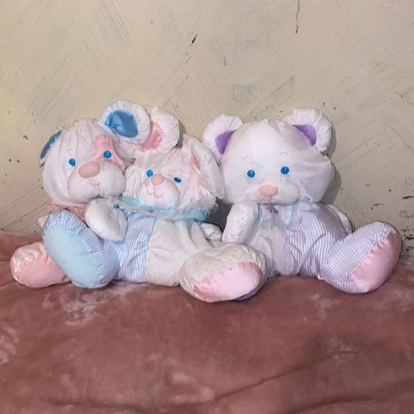 3 Rare PUFFALUMP Fisher Price Baby Bear Baby Mouse & Baby Doggie all w/ rattles - Picture 1 of 16